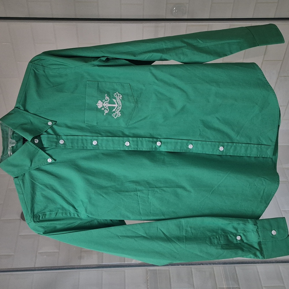 Ralph Lauren Kelly Green Fitted Button Down Shirt Embroidered Pocket Sz. 6